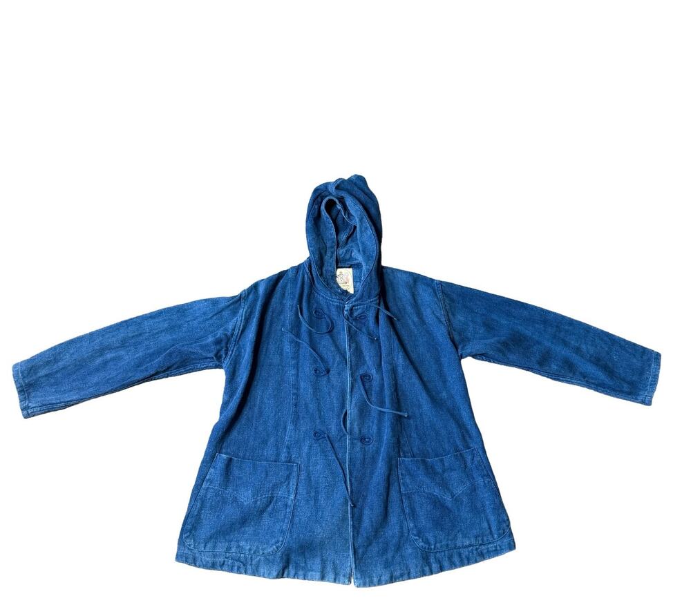 Monitaly Canvas Hemp Blue Patch Chore Work Japan Hooded Jacket Made In USA sz 40